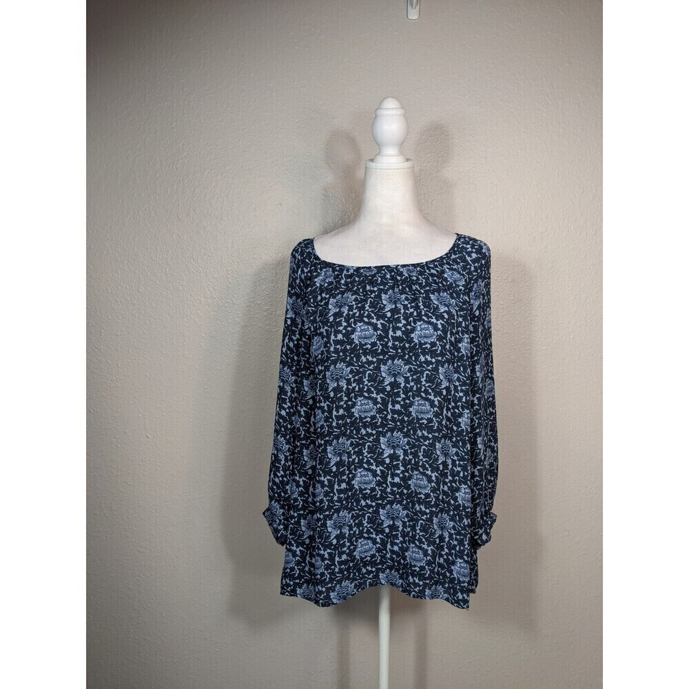 BANANA REPUBLIC Long Sleeved Blouse Size Medium Blue Floral Tunic Top Women N39